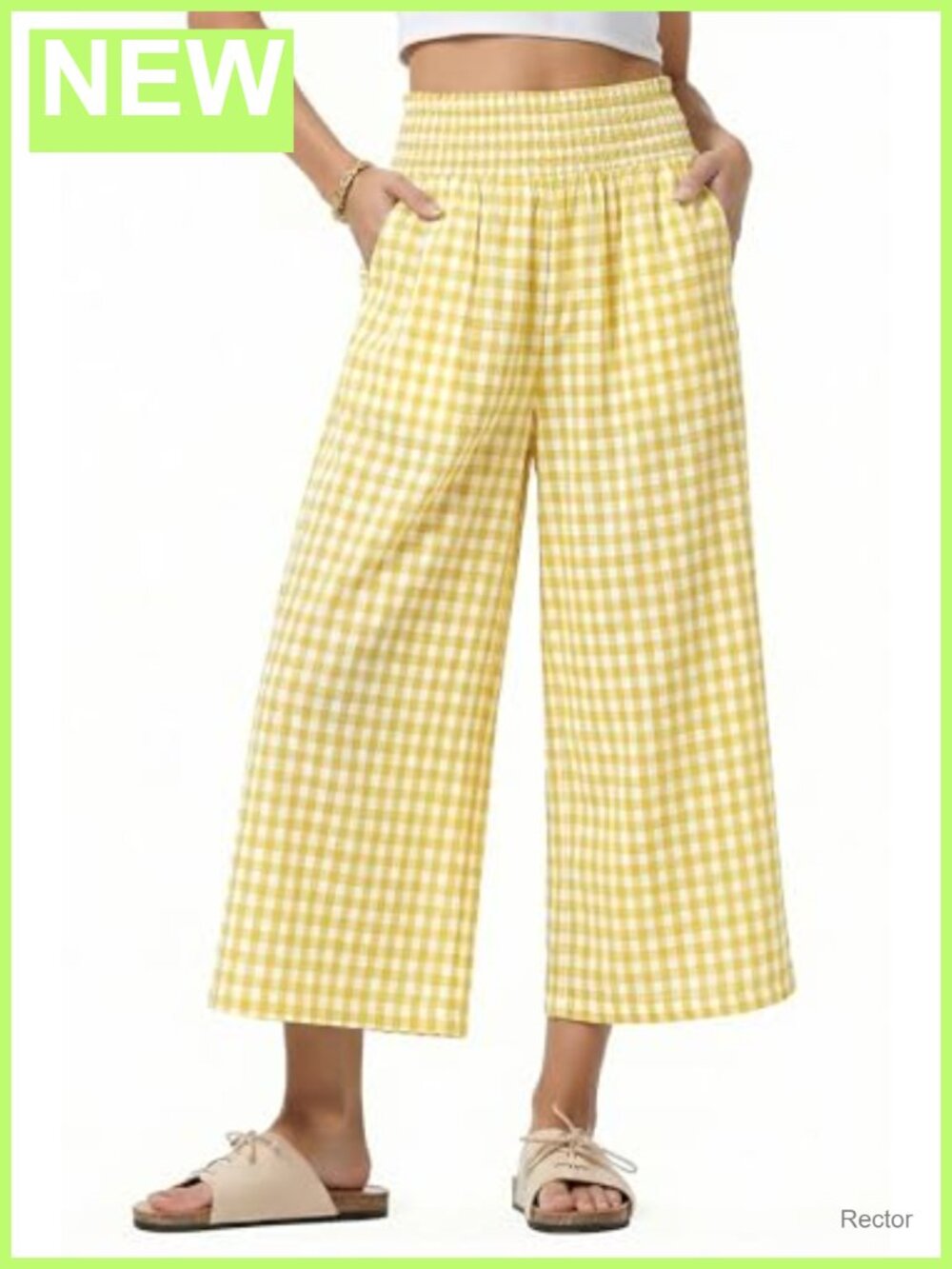 Women Capri Trousers Gingham Plaid Pants 65% Polyester 35% Cotton Casual